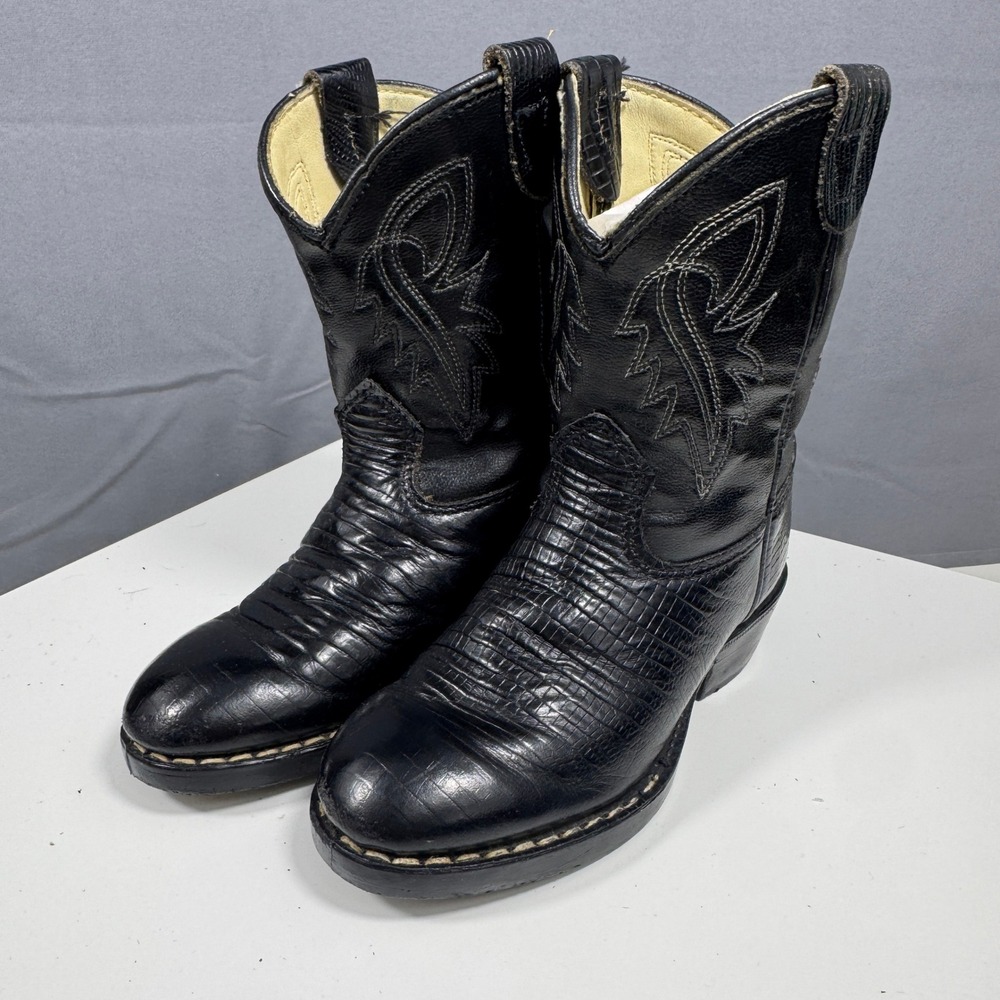 Dexter Vintage Western Cowboy Boots Mens Size 7 D Black Faux Faux Lizard USA